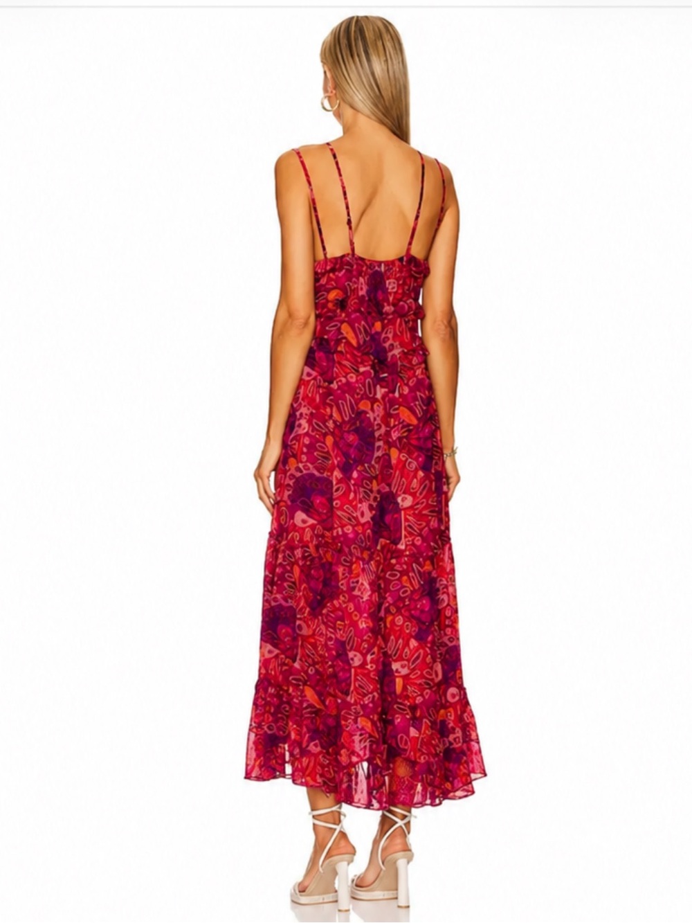 Misa Los Angeles Adrienne Midi Dress Revolve Long Wedding Guest Red Floral XS - Picture 3 of 10